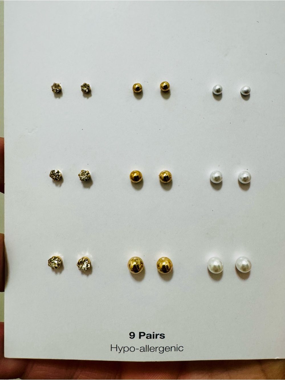 9-Pair Women’s Stud Earring Set — Gold & Pearl